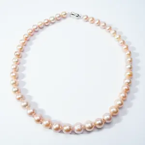 LA047-50 11-12mm Non-nucleated  Peach color Fresh water Pearl Necklace Classic Elegance Natural Beauty Series Elegant Jewelry for birthday/anniversary/holiday /retirement/ graduation presents