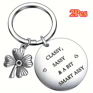 2Pcs Inspirational Stainless Steel Keychain, Engraved Key Ring Pendant Gift
