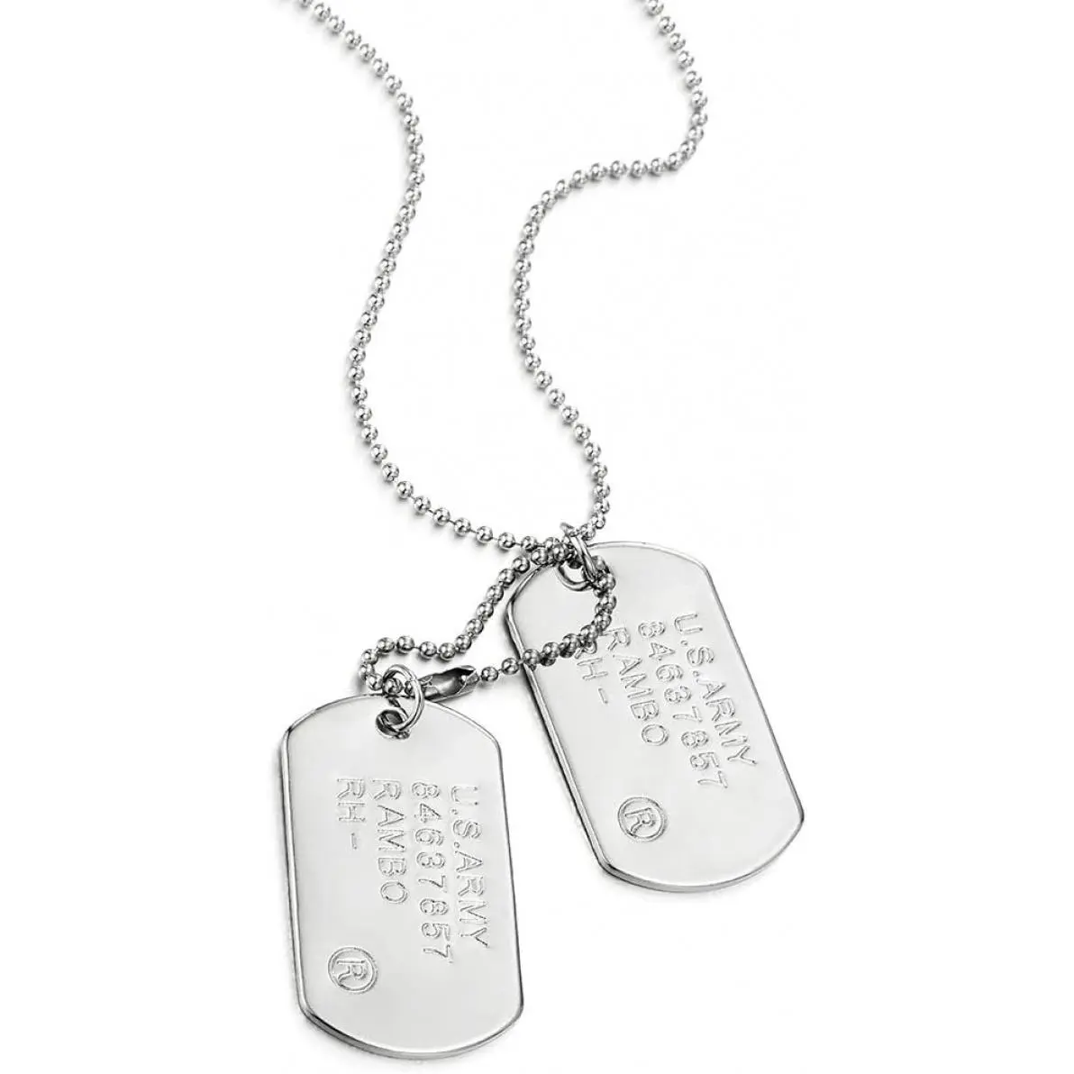 Classic Two-Pieces Mens Military Army Dog Tag Pendant Necklace with Ball Chain