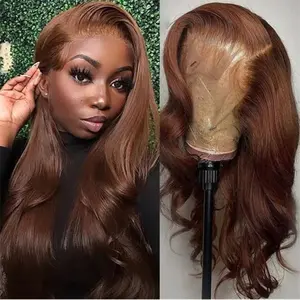 30 Inch Chocolate Brown Body Wave 13x4 HD Lace Front Human Hair Wigs Pre Plucked Brown Transparent Lace Frontal Wigs For Women
