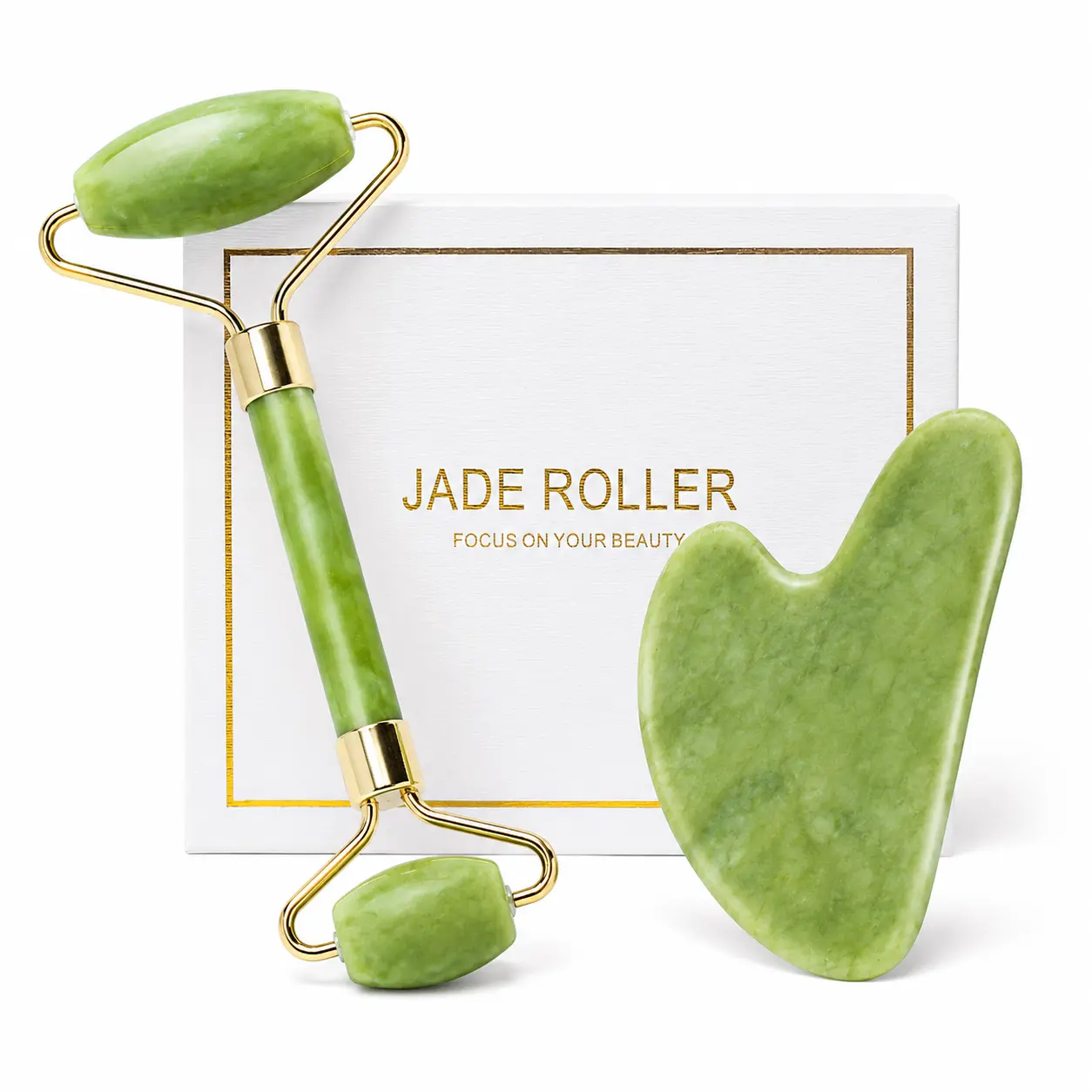 Facial Jade Roller & Gua Sha Set, Cooling Face Massage Tools for Daily Skin Care, Gift for Women & Men