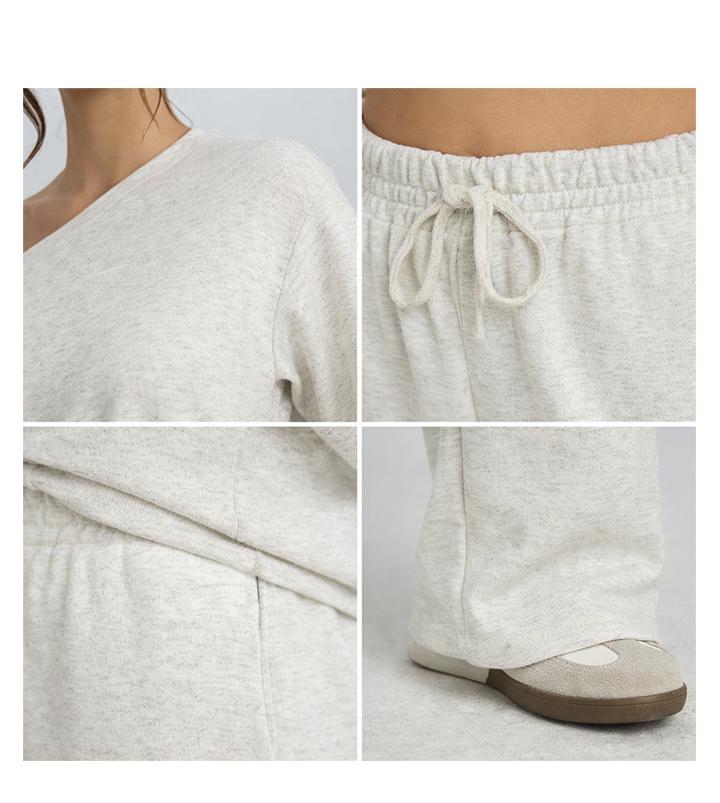 KatchMe Women's Simple Style Solid Color Sloping Shoulder Short Sleeve Top & Drawstring Waist Wide Leg Trousers Co-ord Set & Separates, Minimalist Womenswear KatchMe Women's Simple Style Solid Color Sloping Shoulder Short Sleeve Top & Drawstring Waist Wide Leg Trousers Co-ord Set & Separates, Minimalist Womenswear