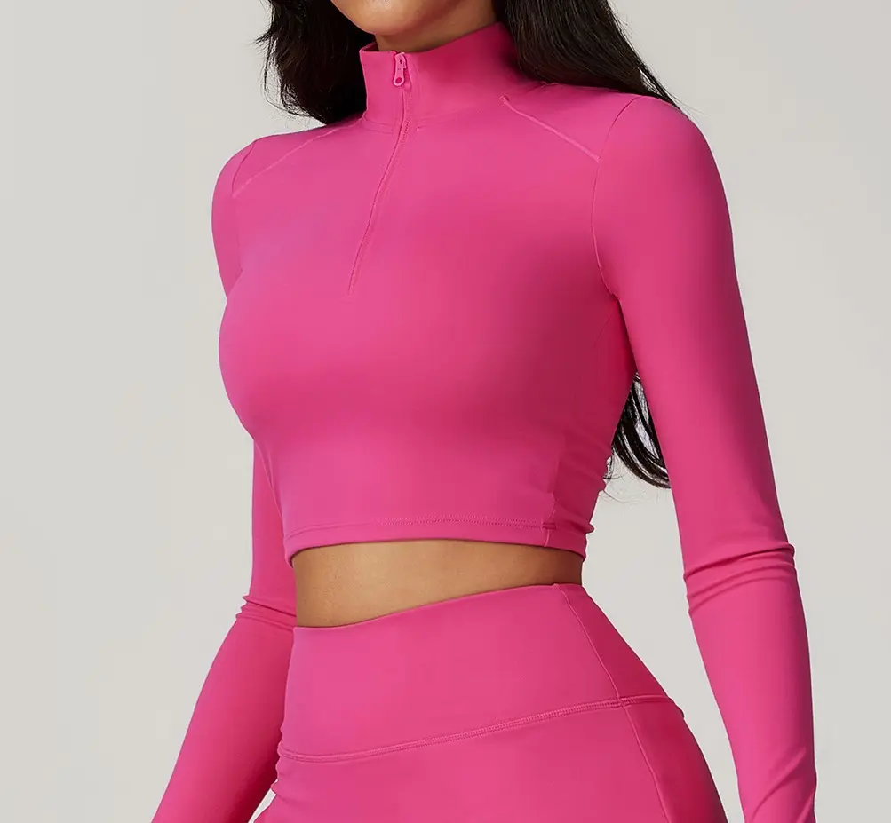 Bright Pink Turtle Neck Long Sleeve Top