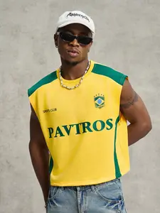 Brazilian yellow green sleeveless football jersey men's vest, retro sports club cut street T-shirt, summer casual OOTD, perfect for match days and street fitness, Soccer Jersey