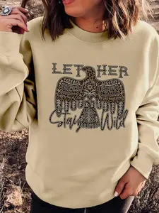 Women's Eagle & Letter Print Drop Shoulder Sweatshirt, Casual Long Sleeve Round Neck Pullover for Fall & Winter, Women's Clothes for Daily Wear