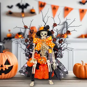 Halloween Skeleton Pumpkin Window Decorations, Easter Party Spooky Atmosphere Skull Branch Decoration, Horror Theme Home Accessories