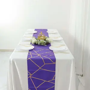 Polyester Table Runner 9ft Purple with Gold Foil Geometric Pattern - Modern & Stylish Table Decor