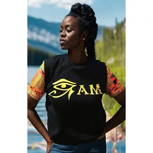 T-shirt: Black Eye Am with Cultural Orange Sleeves