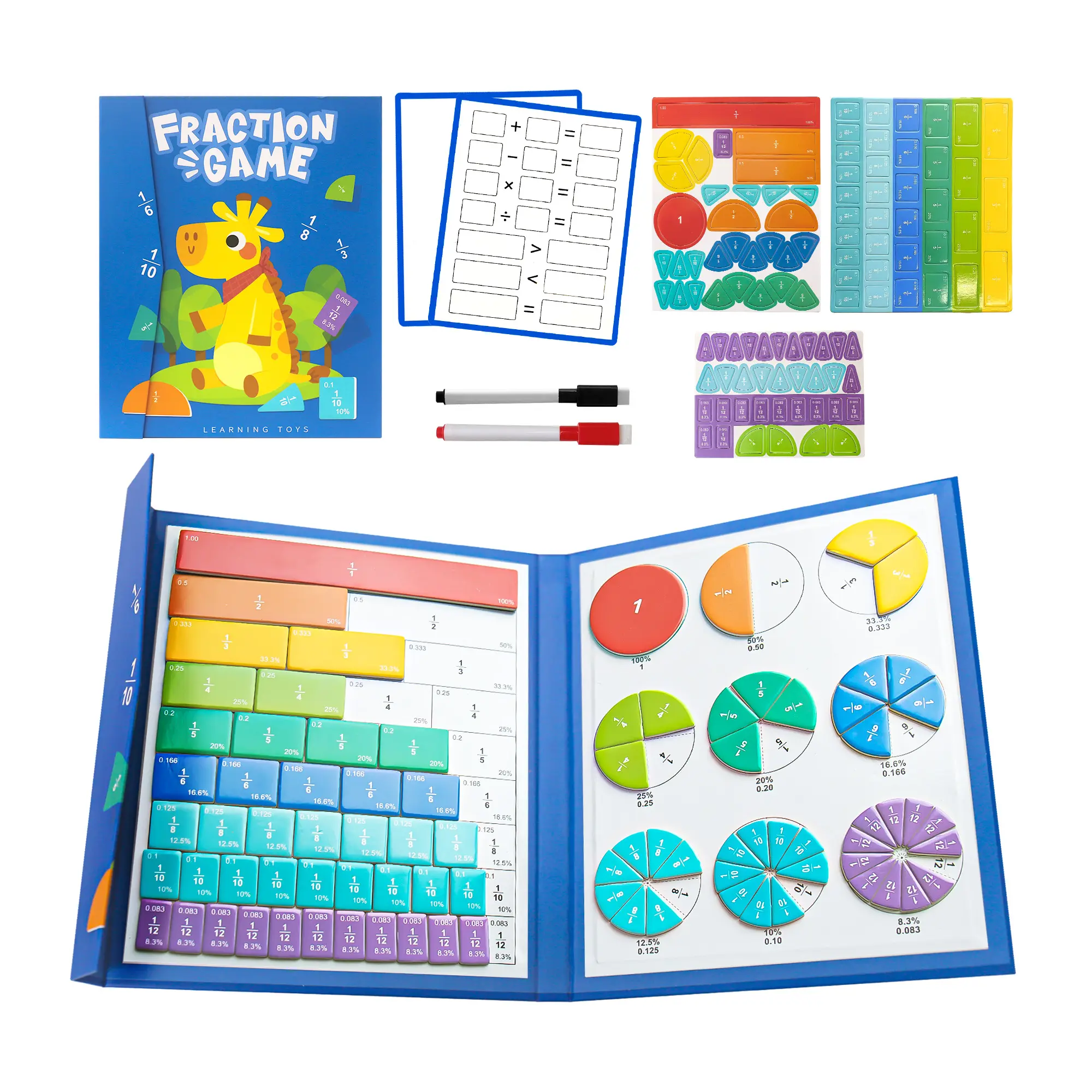 Leven Magnetic Fraction Book for Kids – 105-Piece Visual Math Manipulatives, Montessori Magnetic Fraction Tiles – Interactive Educational Tool for Home and Classroom Use, Ages 4+,8.66" x 7.09", Fraction Tiles For Learning, Interactive Learning Tools