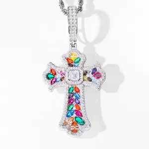 【#P716】Assorted Sugar Colored Cross Pendant UCCIYO S925 Sterling Silver Synthetic Moissanite Pendant Necklace for Women Men Hip Hop Jewelry Gift