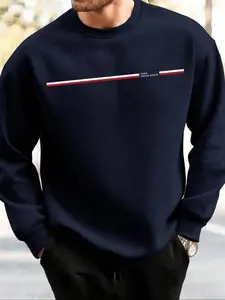 Comfortable Men's Loose Fit Pullover Sweater, Round Neck Graphic Sweatshirt, Casual Fall Outfits & Winter Outfits Fashion, Daily Wear