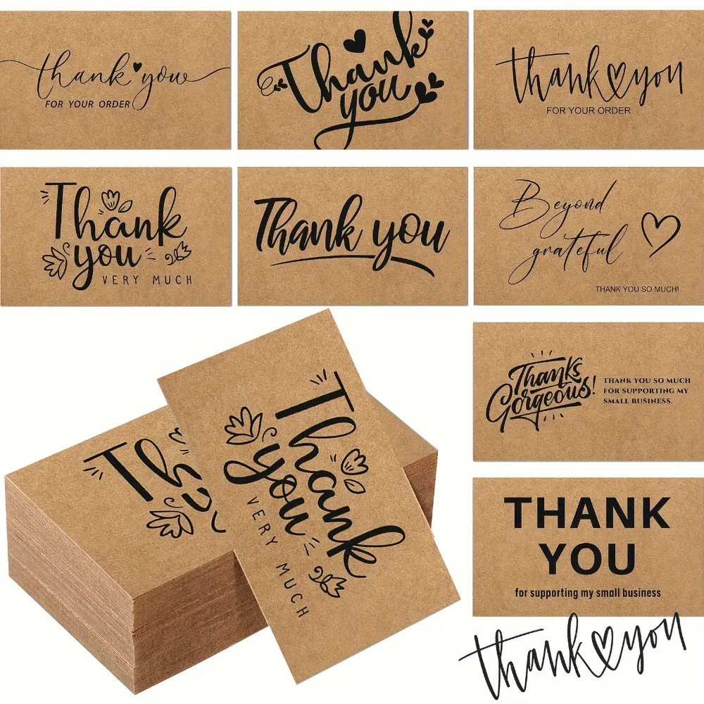 400PCS [Kraft Paper Thank You Card Set] Multiple handwritten fonts + heart & flower decorations, retro and rustic style. Suitable for niche brands, e-commerce sellers, wedding favors, birthday return gifts and retail merchants. Halloween greeting cards