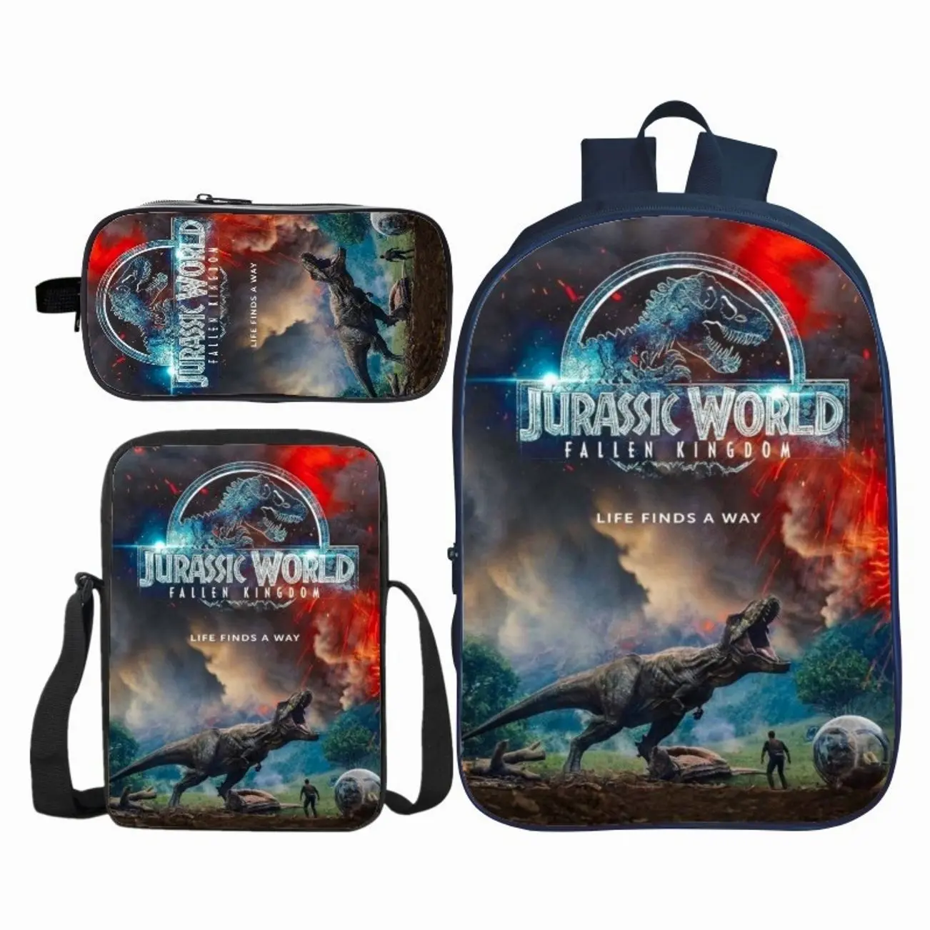 Prehistoric Dinosaur World Student Backpack Set | 3Pcs Schoolbag Insulated Lunch Bag Pencil Case | Back to School Gift for Kids