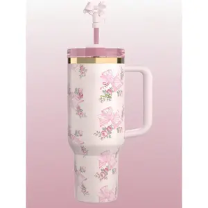 40oz Insulated Tumbler With  Lid And Straws Stainless Steel Coffee Tumbler With Handle Vacuum Leak Proof Coffee Cup Pink Drinkware Flasks Thermal Insulation Mug Bottles Bottled Portable Vacuumflask