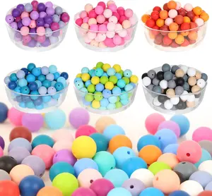240Pcs Silicone Beads for Keychain Making Kit 15mm Silicone Beads Bulk 30 Loose Round Rubber Silicone Focal Beads for Pens, Necklace Bracelet Making Kit, Jewelry, Art, Crafts, DIY