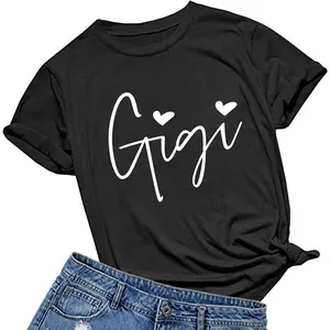 Women'S Black Cotton Short Sleeve Womens Gigi Heart Shirts For Grandma Cute Funny T-Shirts Graphic Tees Short Sleeve Tops Womenswear Comfortable shirts men