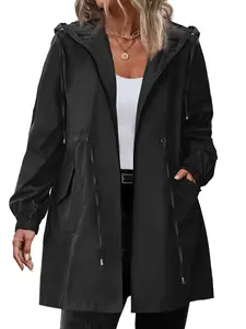Plus size women's jacket-lightweight hooded jacket, full zipper front and adjustable drawstring hood-high quality outdoor travel jacket, machine washable jacket, high quality fabric, streamlined design, zipper storage, elegant coat, durable structure and