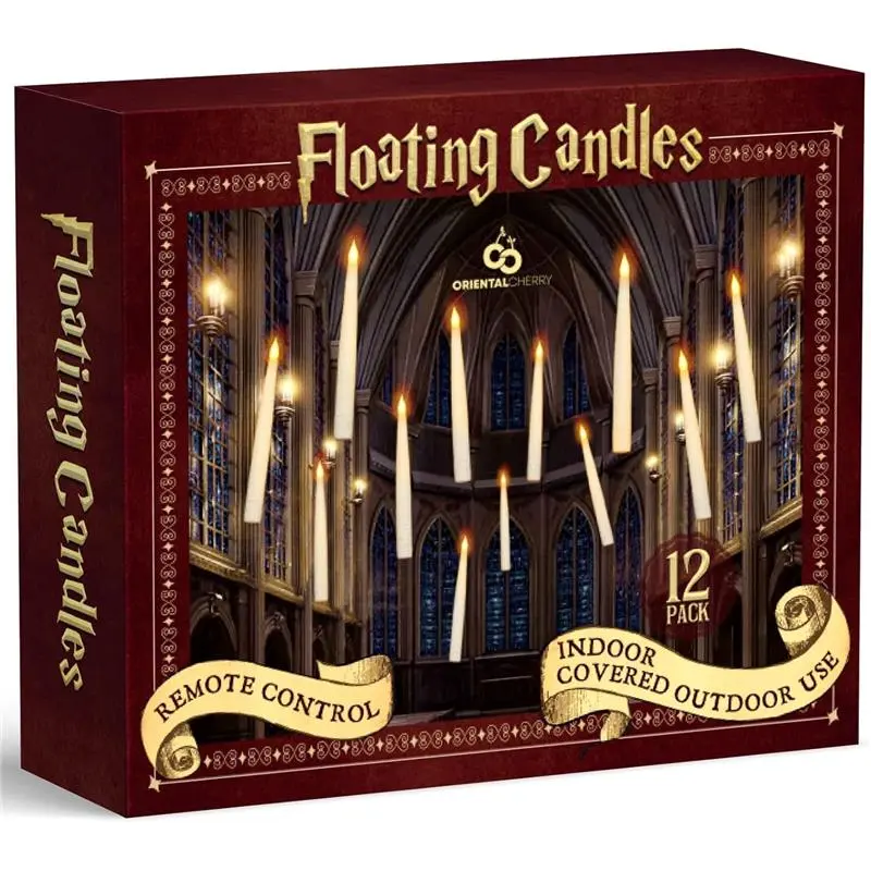 Halloween Decorations - Floating LED Candles with Remote Control -12Pcs Magic Witch Wizard Christmas Decor for Indoor Home Room Classroom Bedroom Birthday Party (with Common Remote)