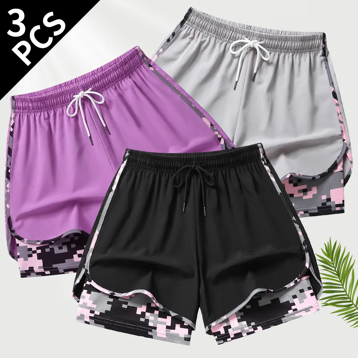 Women's 2 in 1 Running Shorts Double Layer Athletic Shorts with Digital Camo Inner Liner, Lightweight Quick Dry Workout Gym Shorts for Women, High Waisted Sports Shorts for Jogging, Fitness, Outdoor Activities