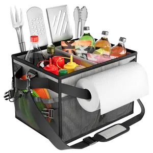 Grill Caddy, BBQ Caddy with Paper Towel Holder, Picnic Griddle Caddy for Outdoor Camping, Barbecue Accessories Storage Organizer for Utensil Grilling Tool, Must Haves for Camper Tailgating Rv  Detachable