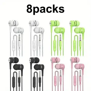 8-Piece Earphone Set with Microphone, Noise-Canceling In-Ear Design, Deep Bass, High Clarity Sound, Compatible with iOS/android, 3.5mm Jack
