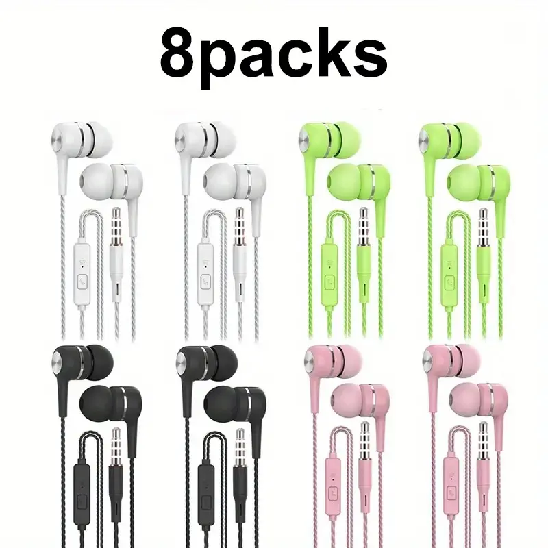 8-Piece Earphone Set with Microphone, Noise-Canceling In-Ear Design, Deep Bass, High Clarity Sound, Compatible with iOS/android, 3.5mm Jack, Headphones, Deep Bass Earbuds