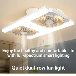 Dual Head Ceiling Fan with Light, 180° Oscillating Fan Light Fixture, 3 Speeds & Timer, Full Spectrum Eye-Care LED, Quiet DC Motor, E27 Screw Easy Install, Modern Fan Lamp for Bedroom Living Room Kitchen Office, White/Black Finish LED Bathroom Exhaust