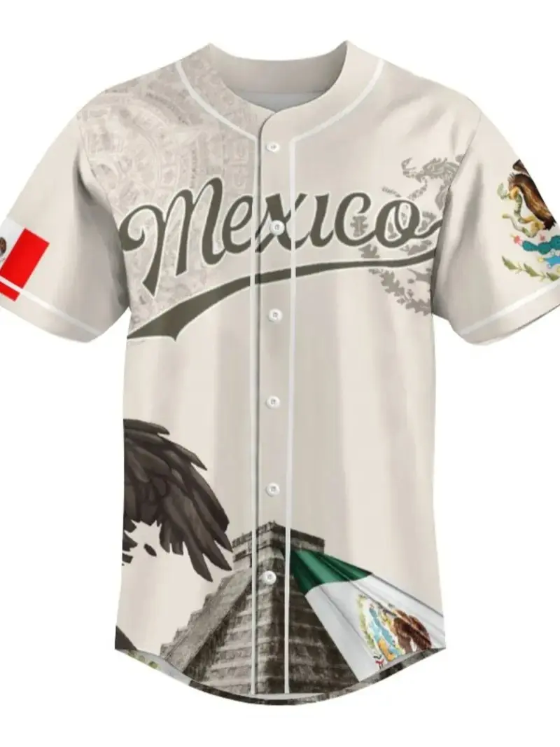 Mexican Heritage Baseball Jersey – Tricolor Limited Edition with Embroidered Eagle and Classic Button-Up Design