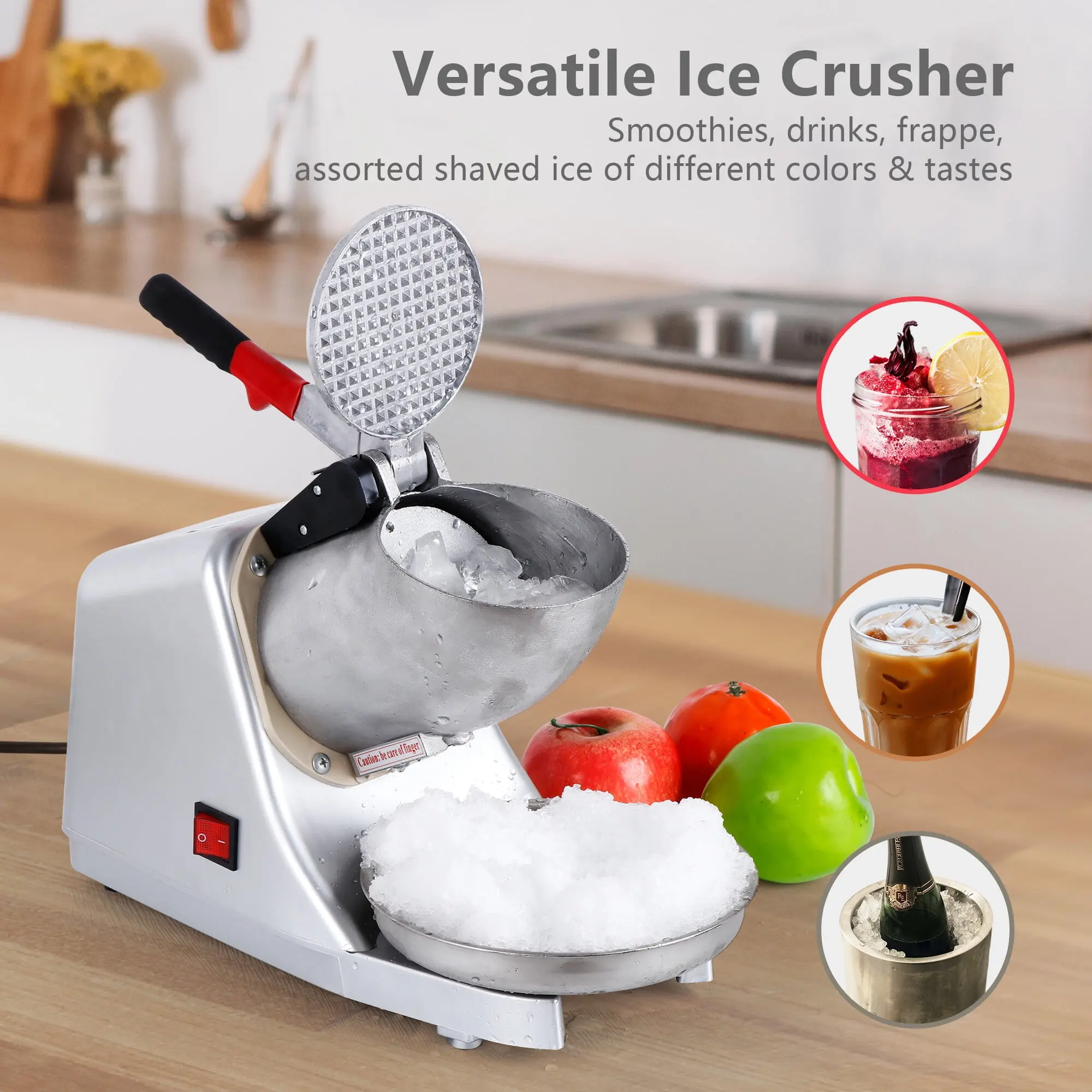 Zeny Stainless Steel Home Ice Crusher - 300W Motor, 2000 RPM, 143lbs/HR Ice Crushing Capacity, Waterproof Switch for Home & Kitchen Use,summerwins