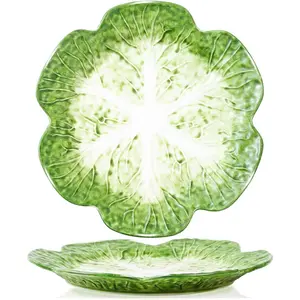 1 Pcs 10.5 Inch Green Ceramic Round Salad Plate Porcelain Decorative Plate for Kitchen Dinner Dessert Pancakes Steak Microwave & Dishwasher Safe