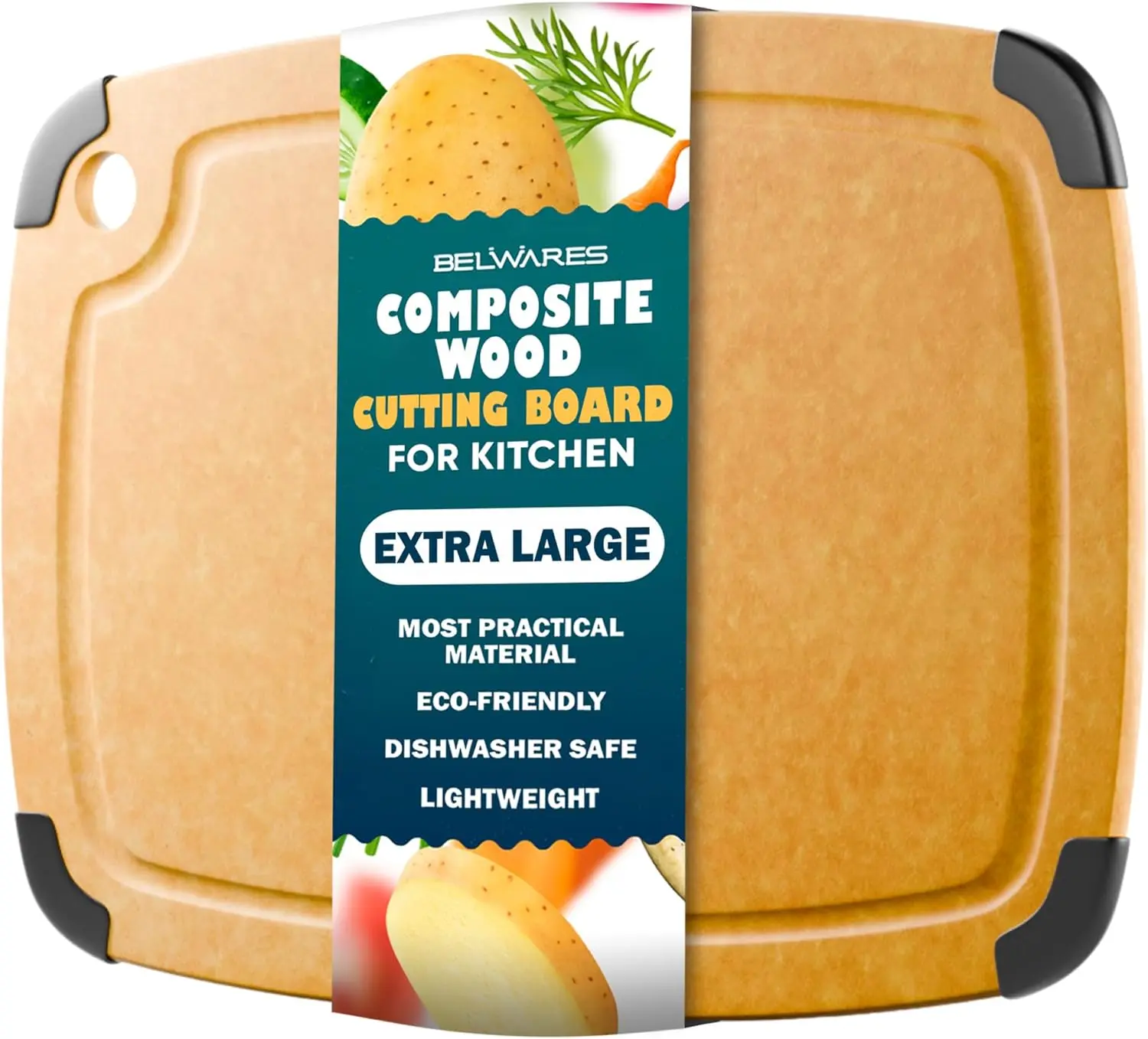 Extra Large Natural Composite Wood Fiber Cutting Board – 18 x 12 Inch | Rectangular Chopping Board with Hanging Hole - Dishwasher Safe, Heat-Resistant & Knife-Friendly- Ideal for Bread, Meat, Fruit & Vegetables - Daily Use Kitchen Essential