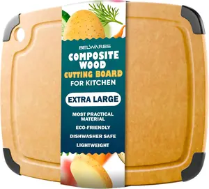 Extra Large Natural Composite Wood Fiber Cutting Board – 18 x 12 Inch | Rectangular Chopping Board with Hanging Hole - Dishwasher Safe, Heat-Resistant & Knife-Friendly- Ideal for Bread, Meat, Fruit & Vegetables - Daily Use Kitchen Essential