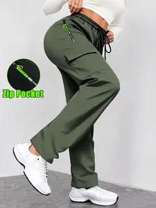 2-pack women’s outdoor sports pants with zippered pockets and a drawstring elastic waistband, perfect for outdoor jogging and everyday wear.