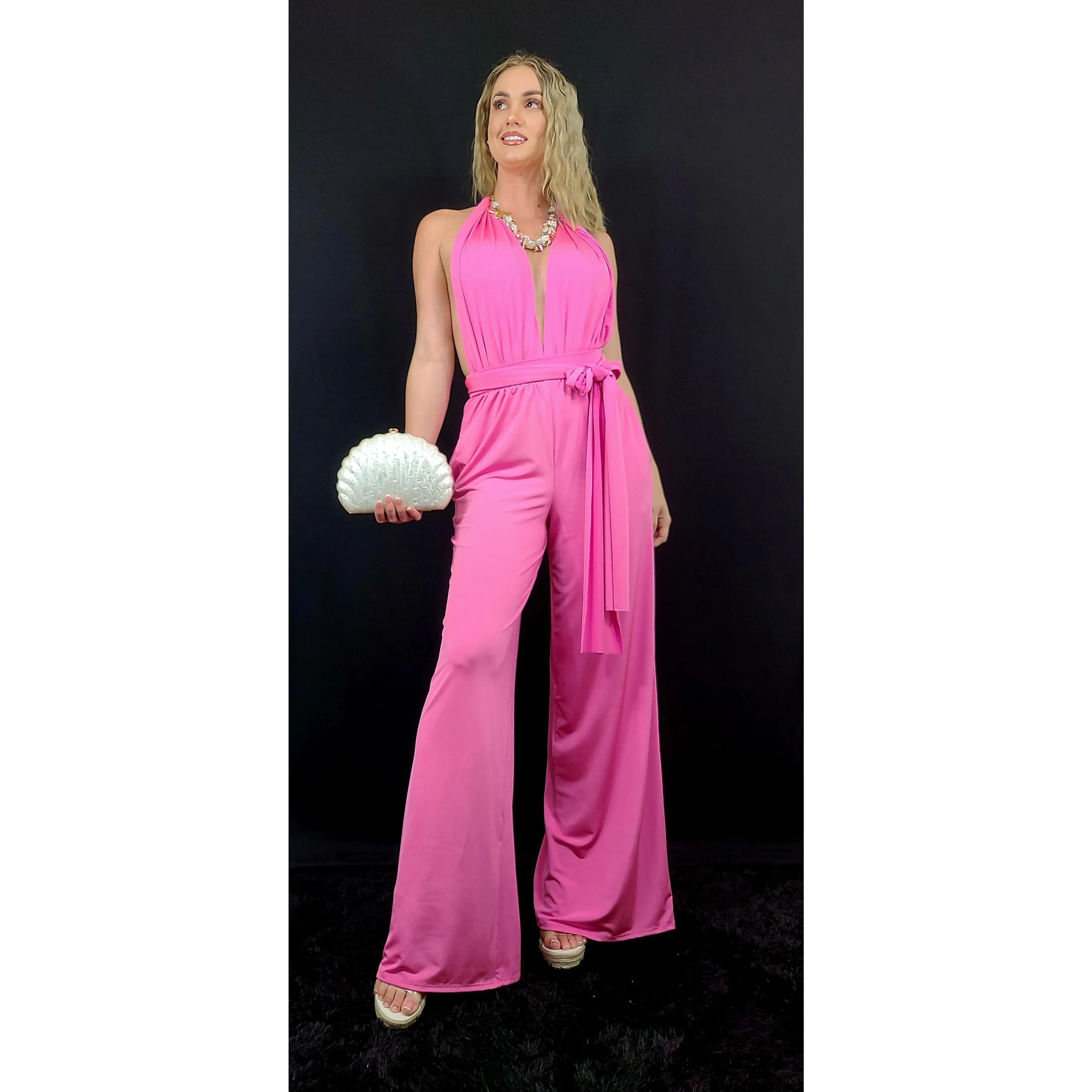 Chic Convertible Self Tie Jumpsuit (Candy Pink)