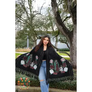 Guaraxez La Virgen Rebozo - High-Quality Maroon Fabric with Virgin Embroidery for All Seasons - Elegant & Devotion-Infused Mexican Heritage Accessory