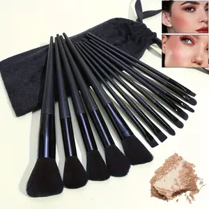 Professional Makeup Brush Set Box - Complete Beauty Set (Base, Eyeshadow, Blush, Contour) - Black & Gold Deluxe Makeup Brush MUA, for novices and professionals - Soft bristles, elegant gift box