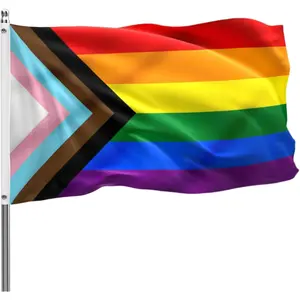 Pride Flag Gay Pride Flag Progress LGBT Rainbow Flags 3x5 Outdoor Lesbian Bisexual All Inclusive Progress Pride Rainbow Flag, Heavy Duty Polyester Flags Decoration Banner with 2 Brass Grommets Colorful Floral Geometric Hanging