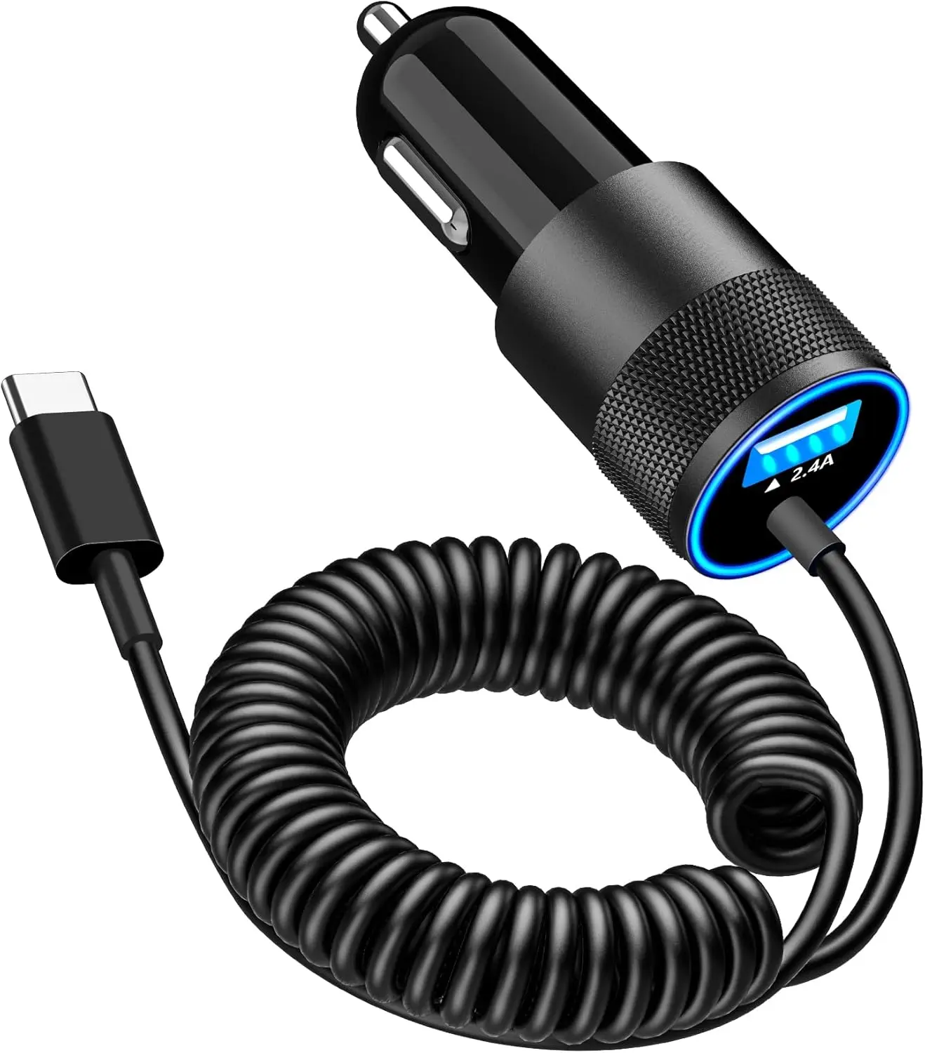[Apple MFi Certified] iPhone  Car Charger, BARMASO .A USB Power Cigarette Lighter USBC Fast Car Carplay Charger + FT Coiled TypeC Cable for iPhone / Pro Max// Pro//Galaxy S/S/Pixe