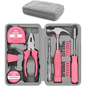 24Pcs Pink Home Repair Tool Kit for Women - Compact Mini Starter Hardware Set with Hammer, Pliers, Screwdrivers - Portable Household Hand Tools, Ideal Christmas & New Year Gift for Ladies