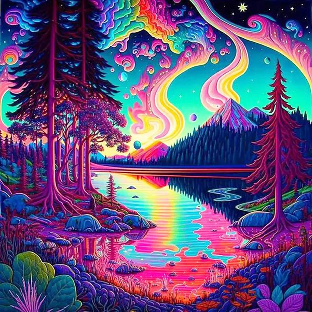 Colorful Landscape Pattern DIY Diamond Art Painting Without Frame, DIY 5D Diamond Arts Painting Kit, Wall Art Decor For Home Living Room Bedroom