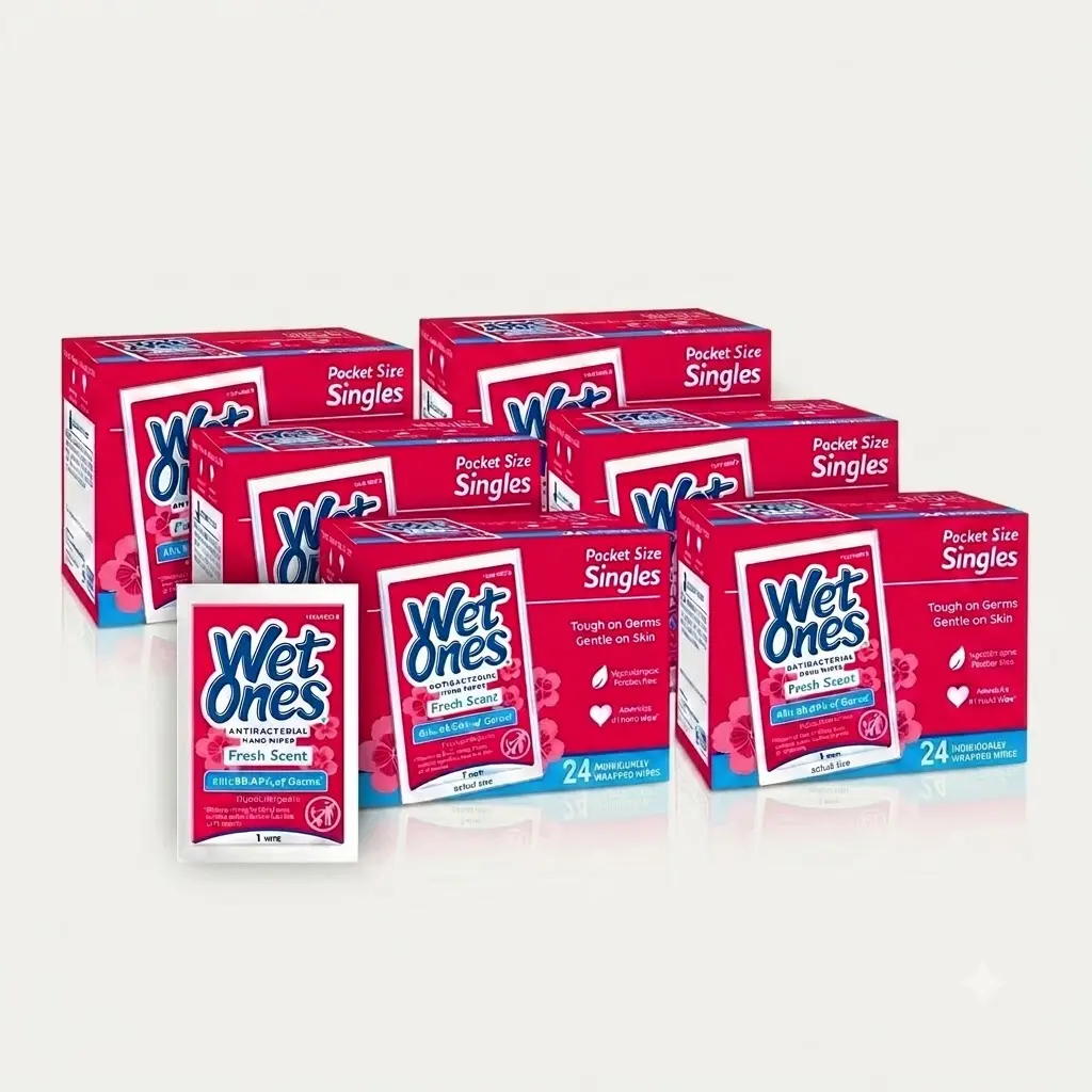 Wet Ones Singles Antibacterial Hand Wipes Fresh Scent 24 ct 6 Pack Gentle Aloe Formula Single Use Hand Cleansing Packets