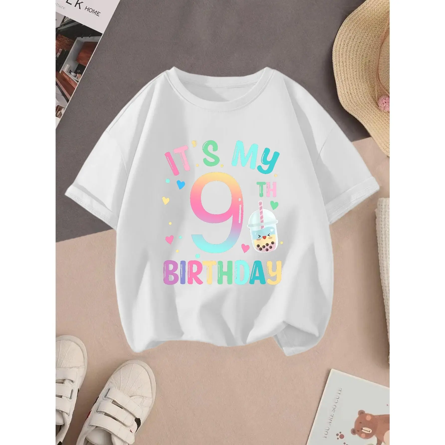 Minimalist 9th Birthday Girl T-Shirt, Kids' Fashion Girls' Top