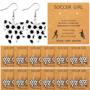 12 Sets Sports Themed Earrings for Women Acrylic Soccer Bow Dangle Earrings Gift for Game Day Soccer Girl Design