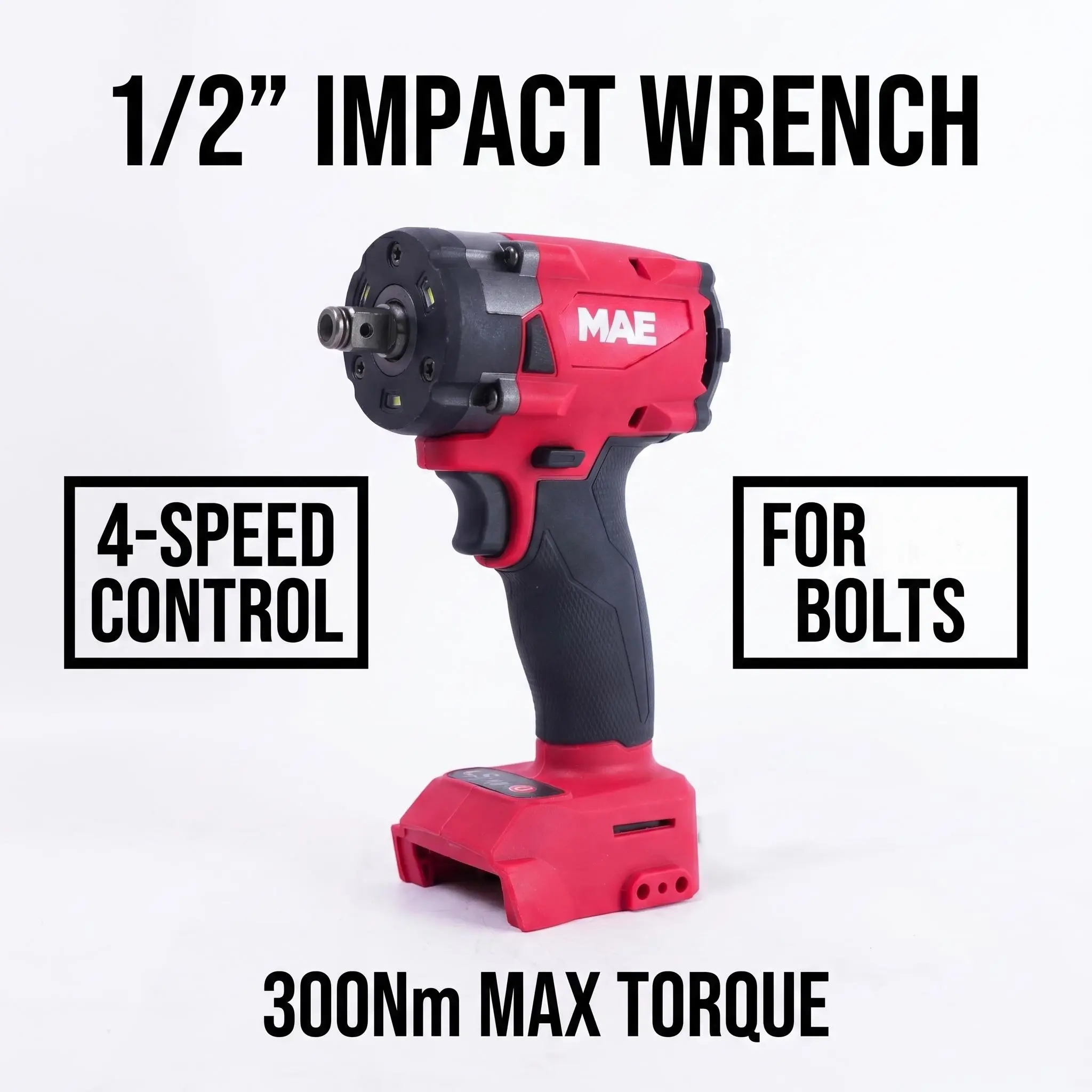 MAE 1/2" Brushless Cordless Impact Wrench Kit, 300Nm Max Torque, 4-Speed Adjustable Heavy Duty Tool with Non-Slip Surface for Rapid Screw Removal in Garage, Workshop, Home machine