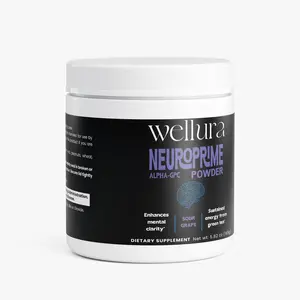 Wellura NeuroPrime Powder - Focus Powder Sour Grape - 5.82 oz - Cognitive Support Supplement with Alpha-GPC & L-Theanine - Enhances Mental Clarity & Energy - Made in USA Natural Healthcare