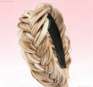 Wide and Messy Braided Headband in Sandy Gold High Elasticity Unisex Fashionable Hair Clip for Girls and Women Unique Weave Design Circleletspar