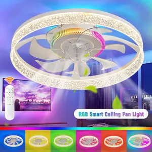 Ceiling Fan with RGB Lights Remote Control, Flush Mount Ceiling Fan with 6 Speeds & 3 Color Temperature 3000-6000K RGB Mode Dimmable for Living Room Bedroom