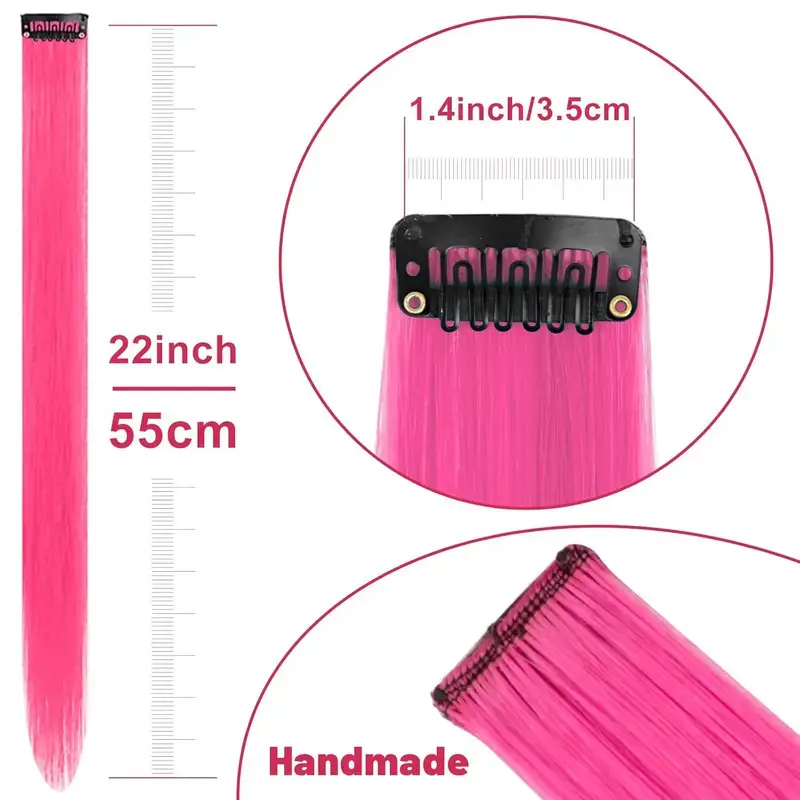 Synthetic 5PC Colored Hair Extensions 22Inch Straight Clip in Christmas Extension Rainbow Party Highlights Hairpiece for