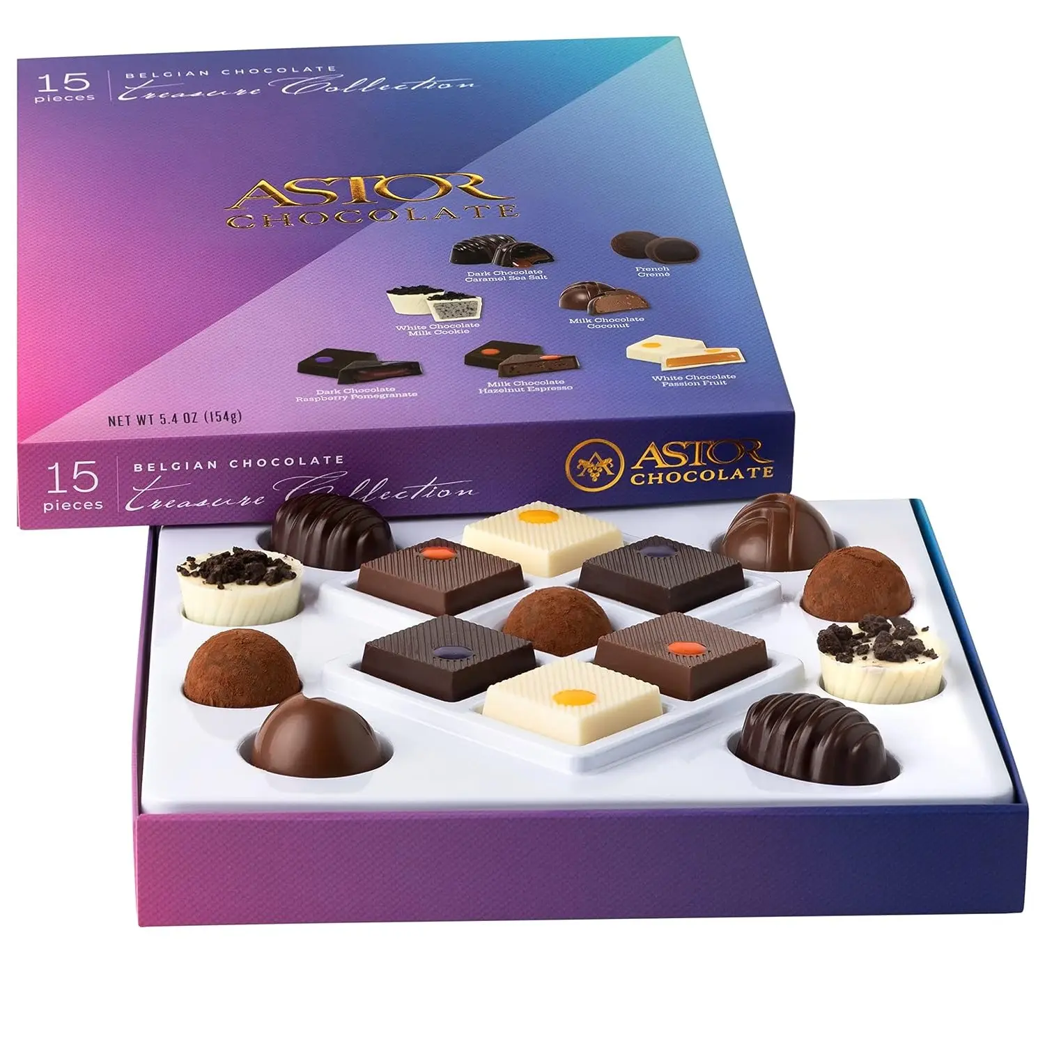 Astor Chocolate Holiday Gift Box – 15 Assorted Belgian Chocolate Truffles in 7 Flavors, Kosher – Chocolate Candy Gift for Her and Him