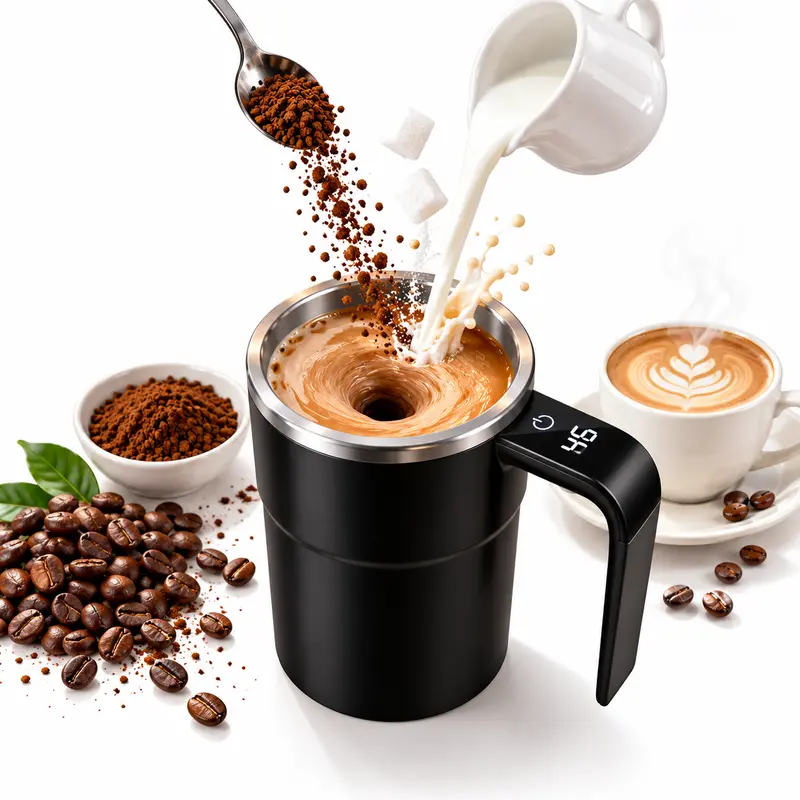 13 OZ Automatic Stirring Coffee Cup, Coffee Cup with Magnetic Capsule, with Temperature Display Function, Suitable for Coffee, Beverages, Hot Cocoa, Coffee Bar Drinkware, Reusable USB Rechargeable Cup Travel Mug，Gift for Birthday/Christmas techvibes